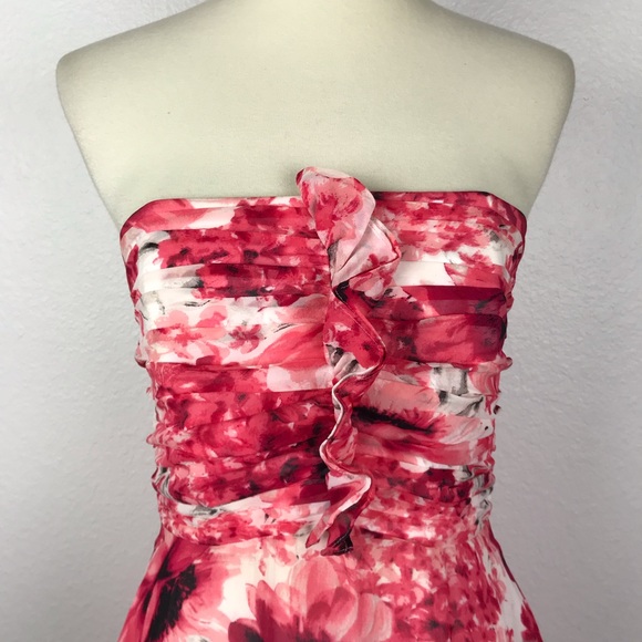 WHBM Silk Floral Tiered Hem Strapless Dress - Picture 2 of 7